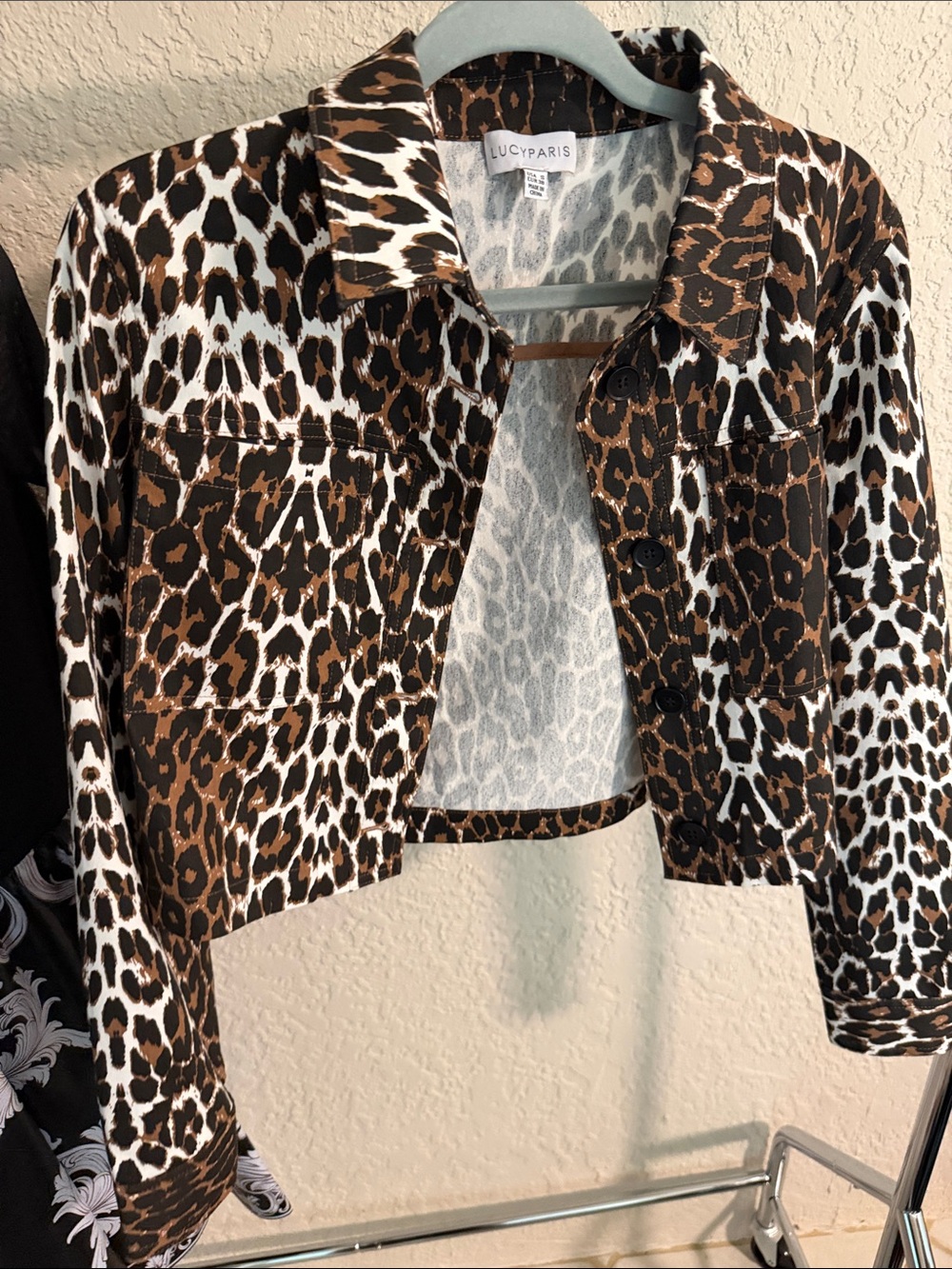 Lucy Paris Brown and White Leopard Print Cropped Jacket
